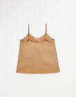 Brown camisole with lace trim straps MORPHEE CAMEL-E / PTXW2611NAQ804