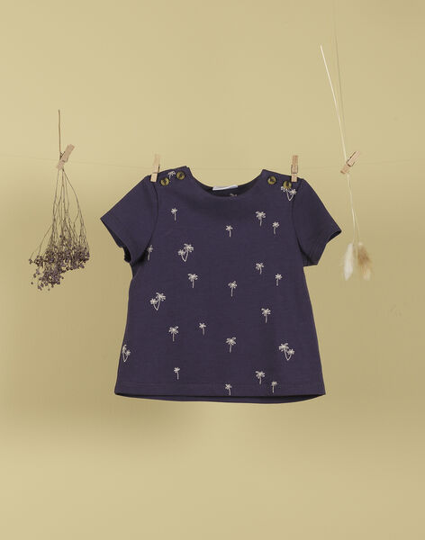 Boys' indigo T-shirt with palm tree embroidery TECKEL 19 / 19VU2032N0E703
