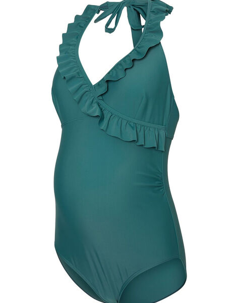 Maternity swimsuit with green flounces MLANEMONE / 19VW2681N40600