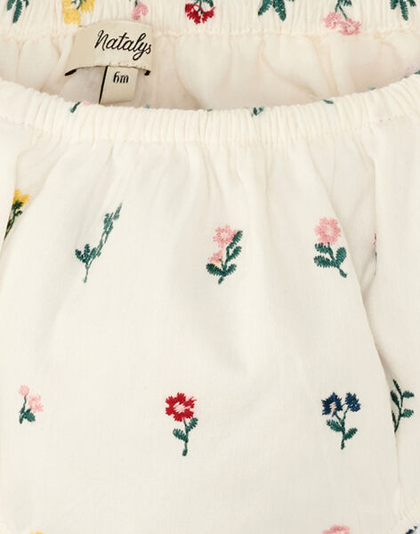 Girls' short-sleeved dress and bloomers in vanilla with embroidered flowers AURIA 20 / 20VU1924N18114