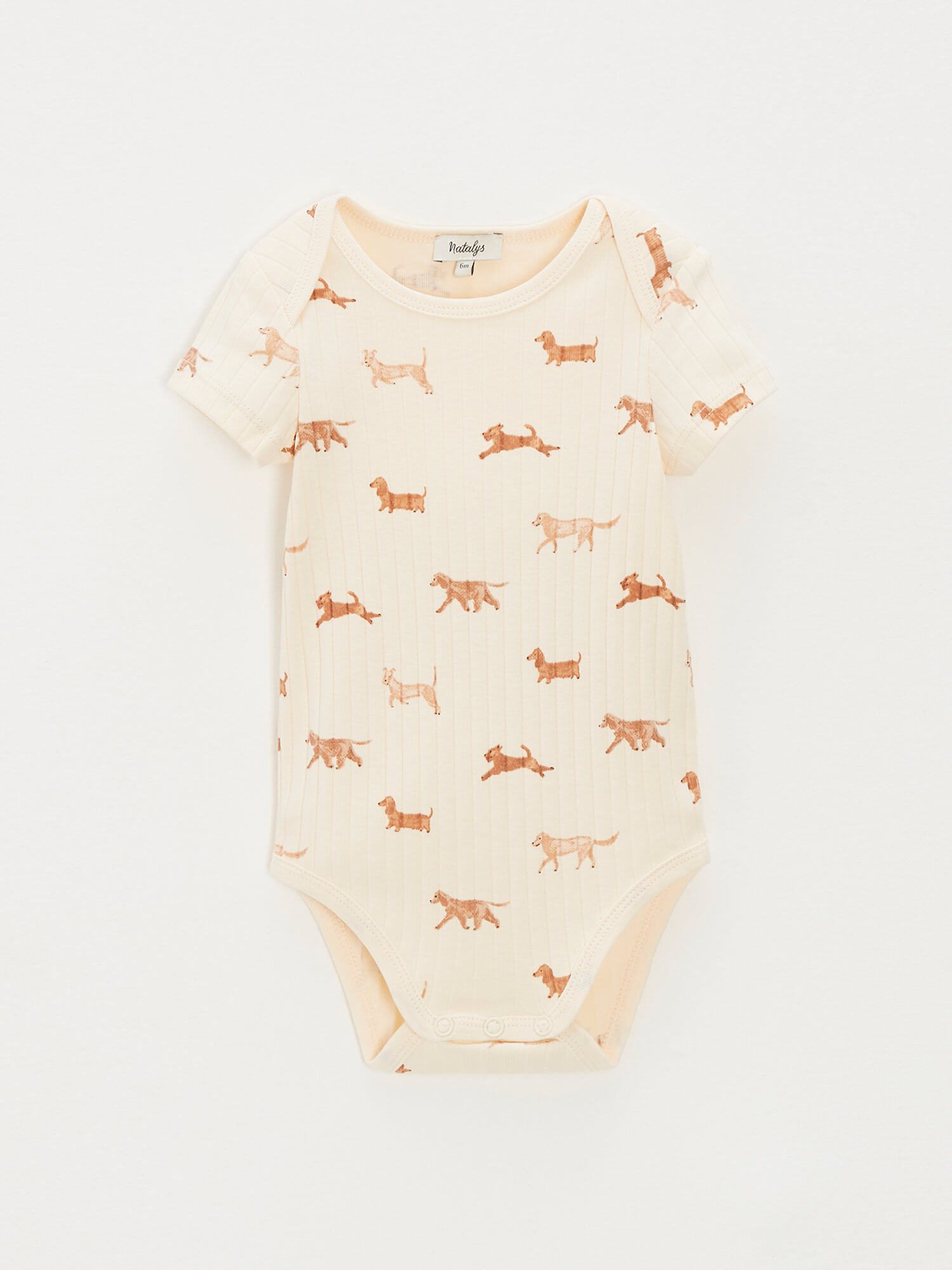 Short-sleeved ribbed bodysuit with dog print