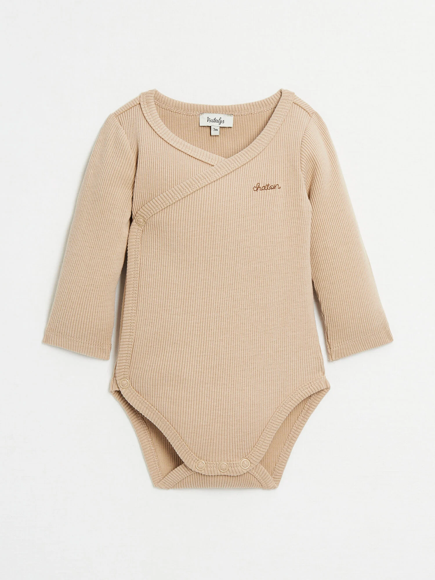 Kitten embroidered long-sleeved double-breasted bodysuit